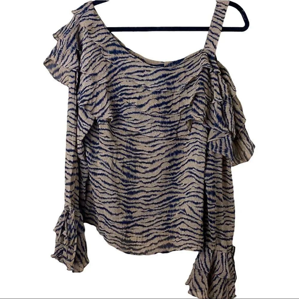 Le Caviar Animal Print One Shoulder Blouse Size Large